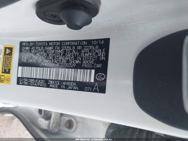 Lexus CT 200H 2015 JTHKD5BH4F2220329 Image 9