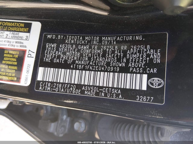 45532750 :رقم المزاد ، 4T1BF1FK2EU470919 vin ، 2014 Toyota Camry Se مزاد بيع