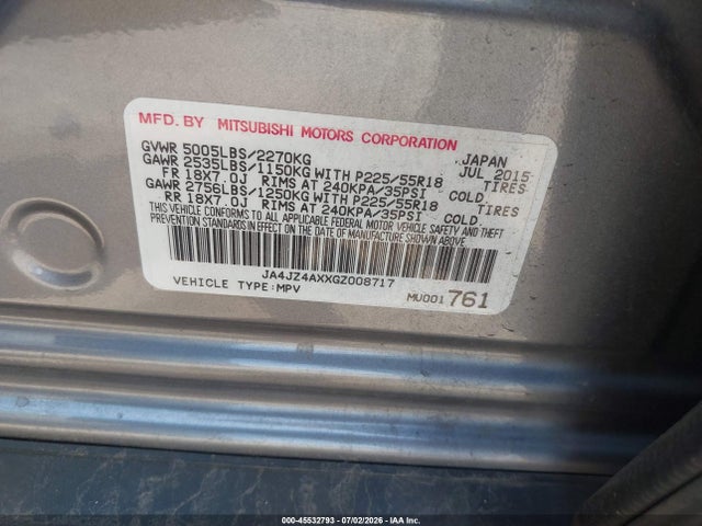 Продаж на аукціоні авто 2016 Mitsubishi Outlander Gt, vin: JA4JZ4AXXGZ008717, номер лоту: 45532793