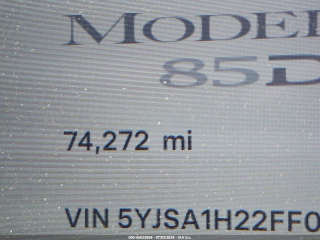 2015 Tesla Model S 70d/85d/p85d მანქანა იყიდება აუქციონზე, vin: 5YJSA1H22FF093258, აუქციონის ნომერი: 45532806