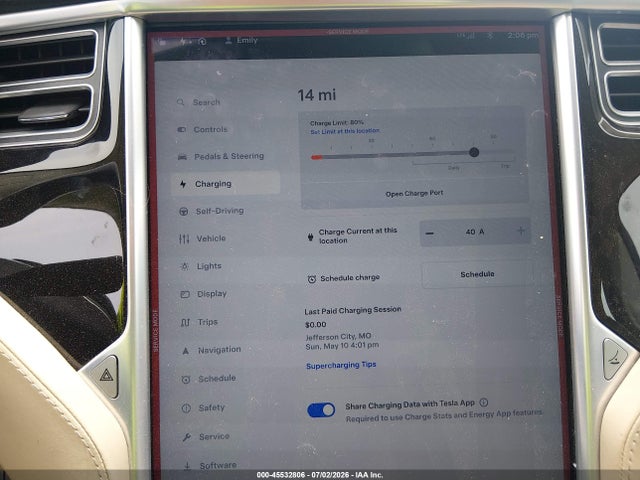 2015 Tesla Model S 70d/85d/p85d მანქანა იყიდება აუქციონზე, vin: 5YJSA1H22FF093258, აუქციონის ნომერი: 45532806