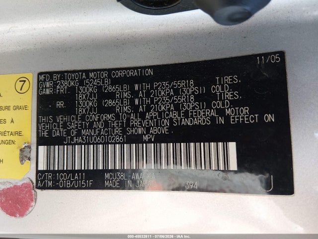 Aukcja sprzedaży 2006 Lexus Rx 330, vin: JTJHA31U060102861, numer aukcji: 45532811