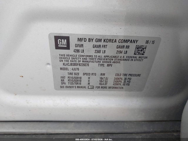 Aukcja sprzedaży 2015 Buick Encore Convenience, vin: KL4CJBSB5FB226076, numer aukcji: 45532824