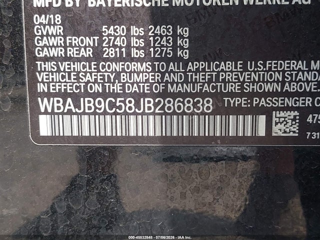 Aukcja sprzedaży 2018 Bmw M550i Xdrive, vin: WBAJB9C58JB286838, numer aukcji: 45532848