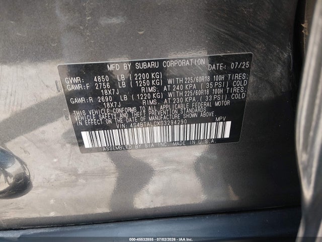 Aukcja sprzedaży 2025 Subaru Outback Onyx Edition, vin: 4S4BTALCXS3294290, numer aukcji: 45532855