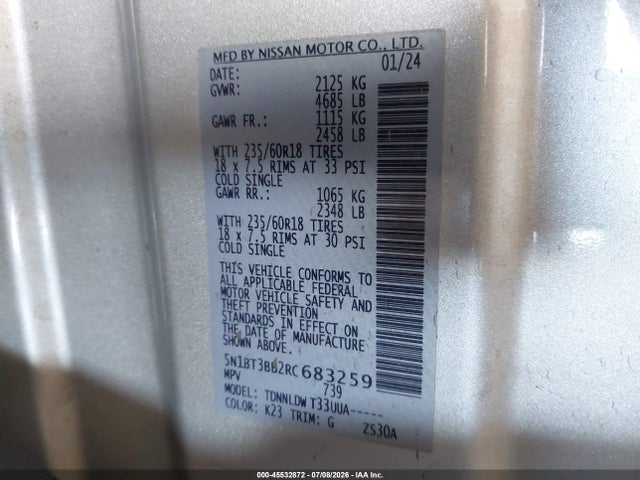5N1BT3BB2RC683259 Nissan Rogue Sv Intelligent Awd