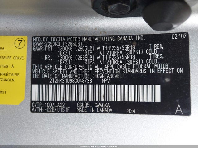 Aukcja sprzedaży 2008 Lexus Rx 350, vin: 2T2HK31U98C048738, numer aukcji: 45532917
