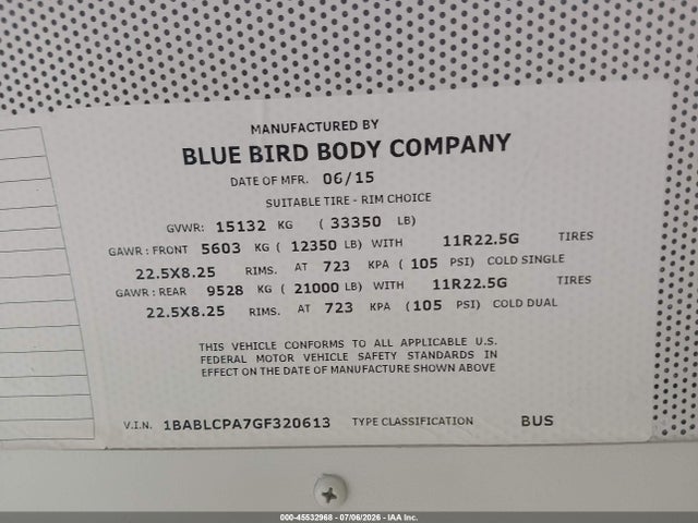 Blue Bird School Bus / Transit Bus 2016 1BABLCPA7GF320613 Image 9