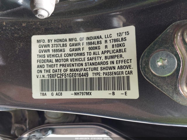 Honda Civic Lx 2016 19XFC2F51GE016449 Image 9