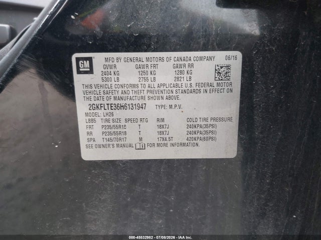 Aukcja sprzedaży 2017 Gmc Terrain Sle-2, vin: 2GKFLTE36H6131947, numer aukcji: 45532982