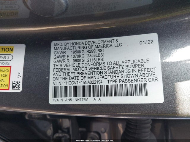 1HGCV1F15NA022194 Honda ACCORD LX