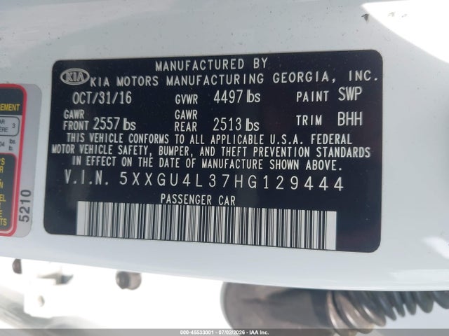Продаж на аукціоні авто 2017 Kia Optima Ex, vin: 5XXGU4L37HG129444, номер лоту: 45533001