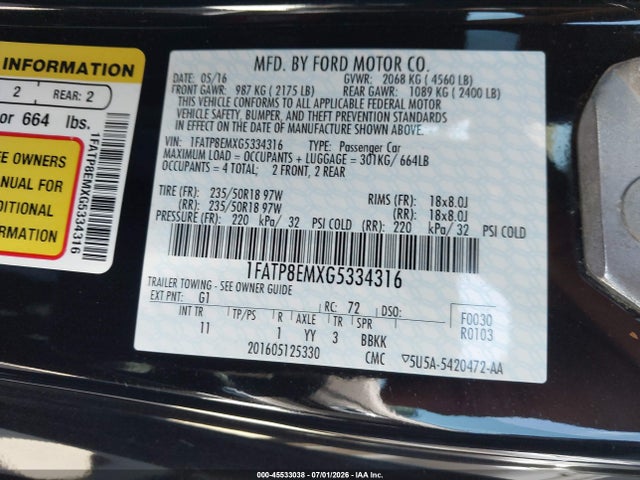1FATP8EMXG5334316 Ford Mustang V6