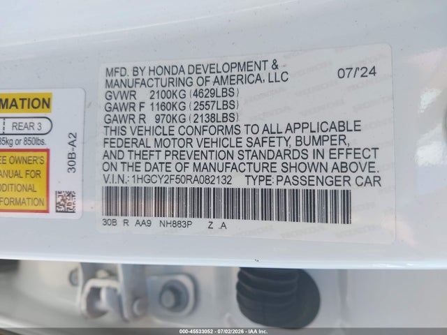 1HGCY2F50RA082132 Honda Accord Hybrid Sport