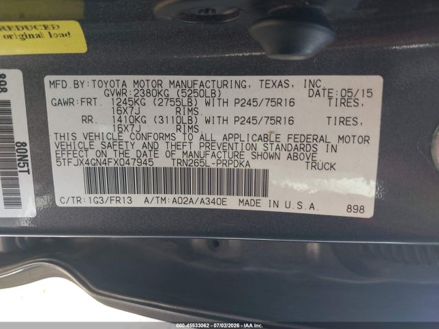 Toyota Tacoma Prerunner 2015 5TFJX4GN4FX047945 Image 9