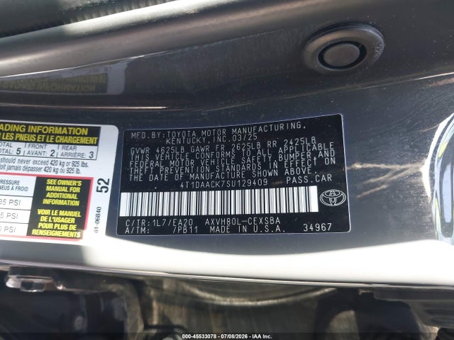 Toyota CAMRY SE 2025 4T1DAACK7SU129409 Image 9
