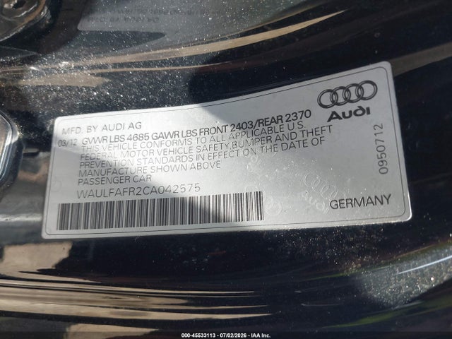 Aukcja sprzedaży 2012 Audi A5 2.0t Premium Plus, vin: WAULFAFR2CA042575, numer aukcji: 45533113