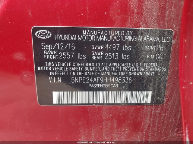 Hyundai SONATA SE 2017 5NPE24AF9HH498336 Image 9