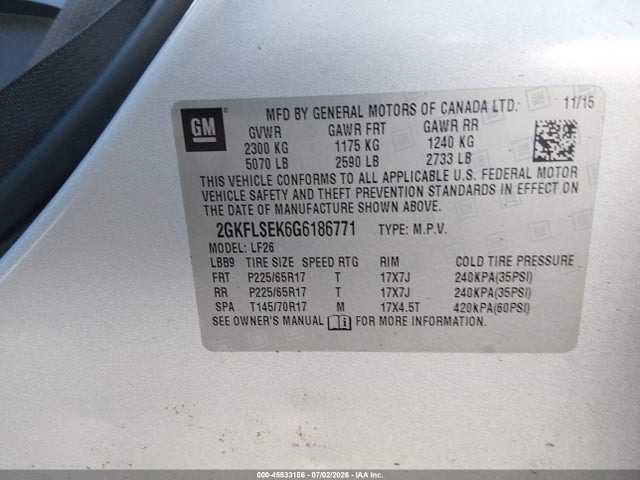 Продаж на аукціоні авто 2016 Gmc Terrain Sle-1, vin: 2GKFLSEK6G6186771, номер лоту: 45533186