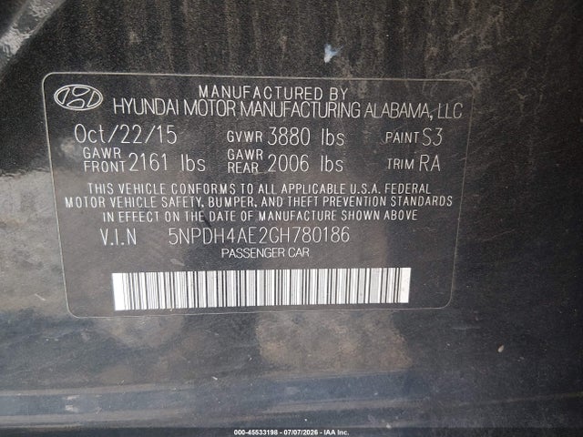 Продаж на аукціоні авто 2016 Hyundai Elantra Se, vin: 5NPDH4AE2GH780186, номер лоту: 45533198