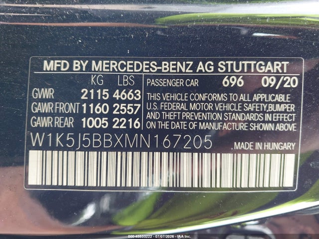 45533222 :رقم المزاد ، W1K5J5BBXMN167205 vin ، 2021 Mercedes-benz Amg Cla 35 4matic مزاد بيع