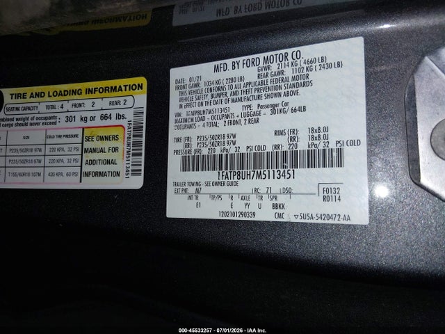 1FATP8UH7M5113451 Ford Mustang Ecoboost /ecoboost Premium