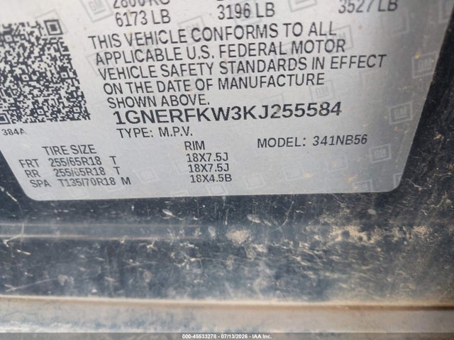 45533278 :رقم المزاد ، 1GNERFKW3KJ255584 vin ، 2019 Chevrolet Traverse Ls مزاد بيع
