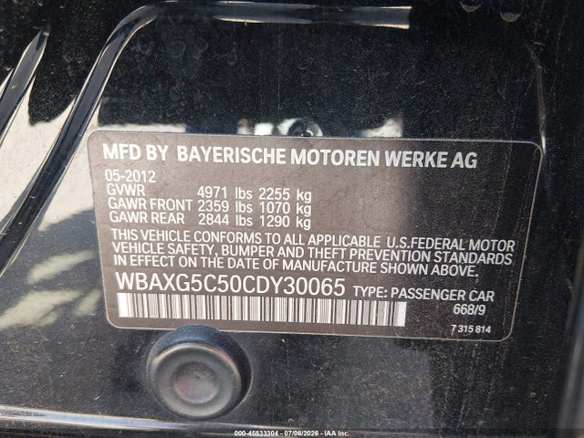 Продаж на аукціоні авто 2012 Bmw 528i, vin: WBAXG5C50CDY30065, номер лоту: 45533304