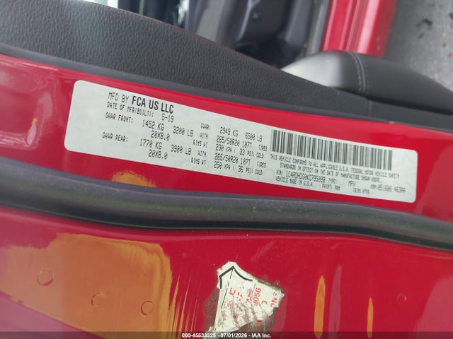 Aukcja sprzedaży 2019 Dodge Durango Gt Rwd, vin: 1C4RDHDG0KC795098, numer aukcji: 45533325