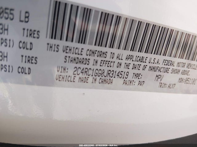 2018 Chrysler Pacifica Limited მანქანა იყიდება აუქციონზე, vin: 2C4RC1GG0JR314519, აუქციონის ნომერი: 45533380