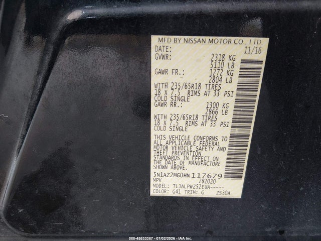 5N1AZ2MG0HN117679 Nissan MURANO S