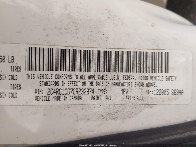 2012 Chrysler Town & Country Touring-l მანქანა იყიდება აუქციონზე, vin: 2C4RC1CG7CR232974, აუქციონის ნომერი: 45533401