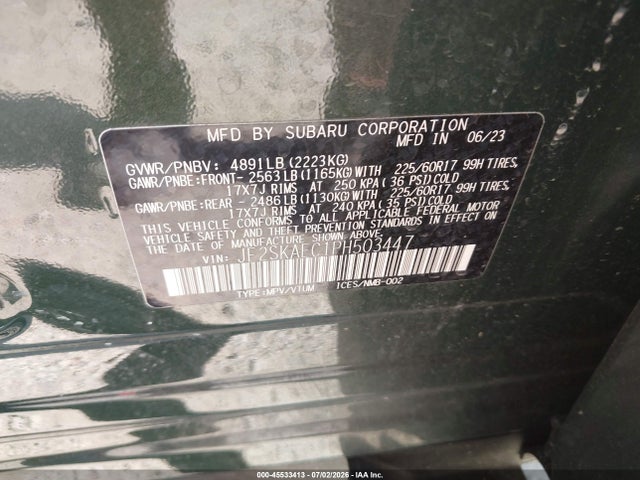 Aukcja sprzedaży 2023 Subaru Forester Premium, vin: JF2SKAEC1PH503447, numer aukcji: 45533413