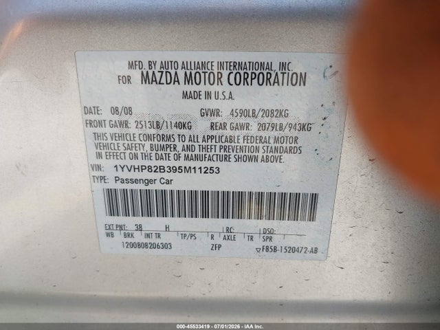 2009 Mazda Mazda6 S Grand Touring მანქანა იყიდება აუქციონზე, vin: 1YVHP82B395M11253, აუქციონის ნომერი: 45533419