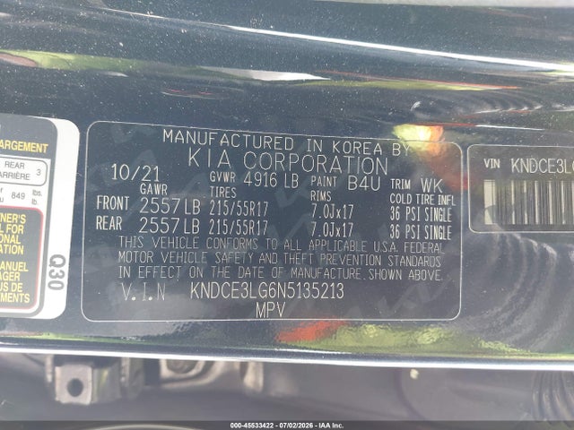 Aukcja sprzedaży 2022 Kia Niro Ev Ex Premium, vin: KNDCE3LG6N5135213, numer aukcji: 45533422