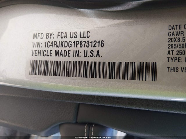 1C4RJKDG1P8731216 Jeep Grand Cherokee L Overland 4x4