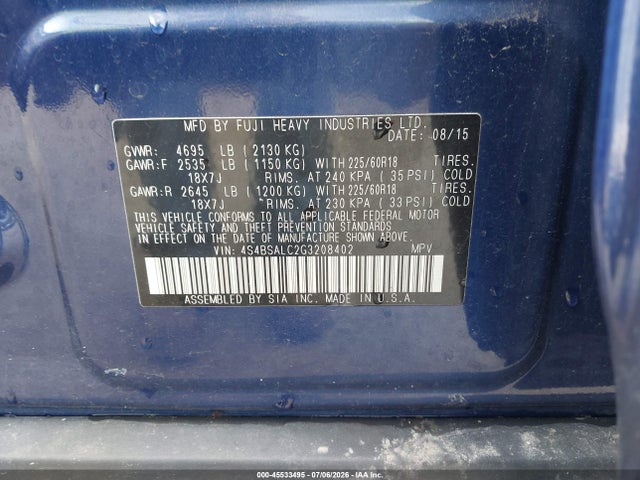 Auction sale of the 2016 Subaru Outback 2.5i Limited, vin: 4S4BSALC2G3208402, lot number: 45533495