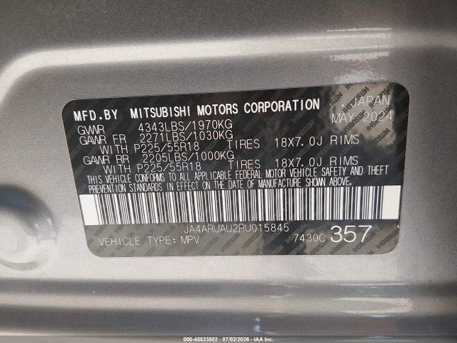 Продажа на аукционе авто 2024 Mitsubishi Outlander Sport 2.0 Es Awc/2.0 Le Awc/2.0 Ralliart Awc/2.0 S Awc/2.0 Se Awc/2.0 Trail Edition Awc, vin: JA4ARUAU2RU015845, номер лота: 45533502