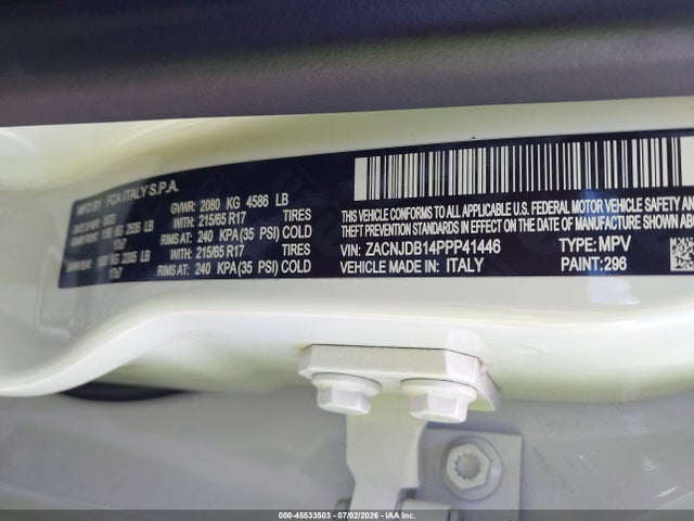 2023 Jeep Renegade Upland 4x4 მანქანა იყიდება აუქციონზე, vin: ZACNJDB14PPP41446, აუქციონის ნომერი: 45533503