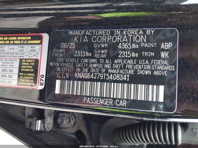 Aukcja sprzedaży 2026 Kia K5 Gt-line Fwd, vin: KNAG64J79T5408341, numer aukcji: 45533512