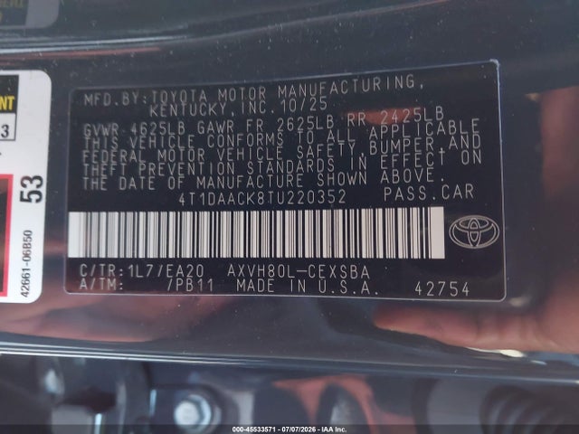 4T1DAACK8TU220352 Toyota CAMRY SE
