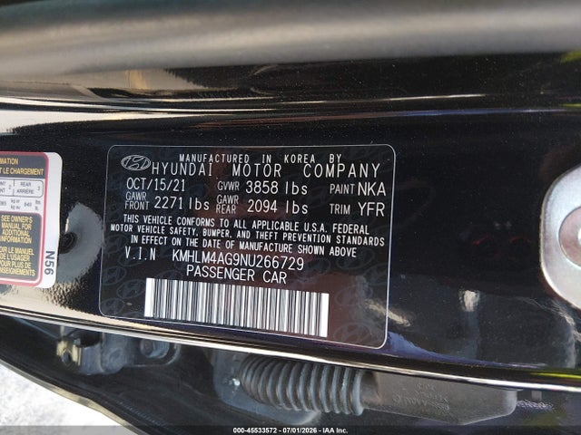 Aukcja sprzedaży 2022 Hyundai Elantra Sel, vin: KMHLM4AG9NU266729, numer aukcji: 45533572