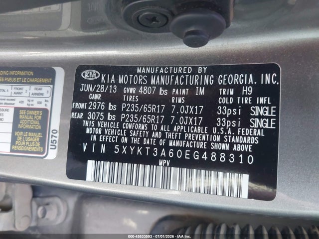 KIA SORENTO LX 2014 5XYKT3A60EG488310 Image 9