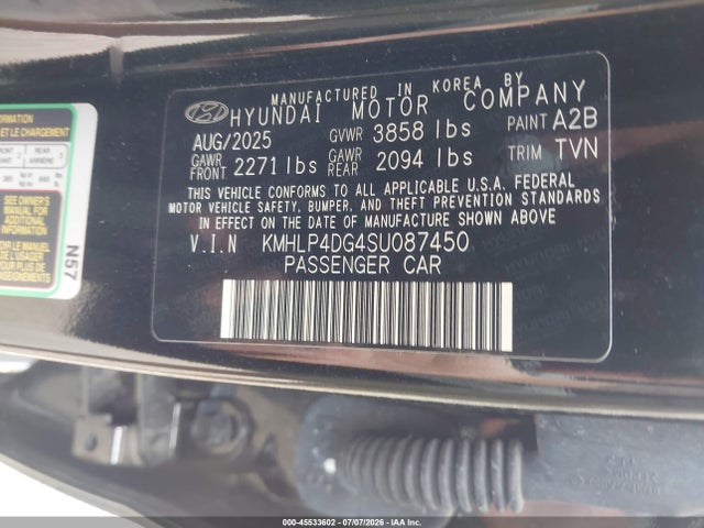 Продаж на аукціоні авто 2025 Hyundai Elantra Limited, vin: KMHLP4DG4SU087450, номер лоту: 45533602