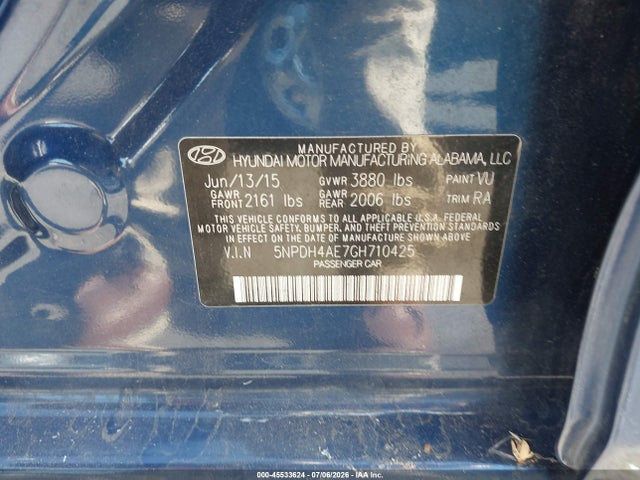 Hyundai ELANTRA SE 2016 5NPDH4AE7GH710425 Image 9