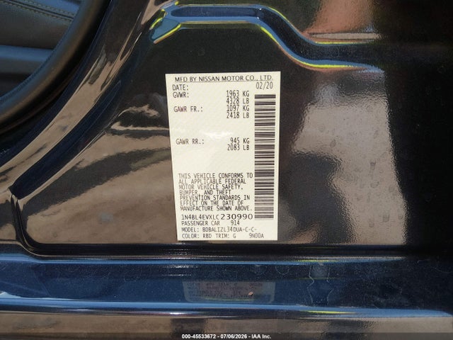Продажа на аукционе авто 2020 Nissan Altima Sl Fwd, vin: 1N4BL4EVXLC230990, номер лота: 45533672
