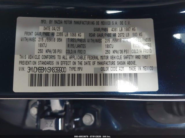Продаж на аукціоні авто 2025 Mazda Cx-30 2.5 S Select Sport, vin: 3MVDMBBMXSM839900, номер лоту: 45533679