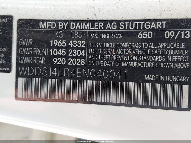 45533682 :رقم المزاد ، WDDSJ4EB4EN040041 vin ، 2014 Mercedes-benz Cla 250 مزاد بيع