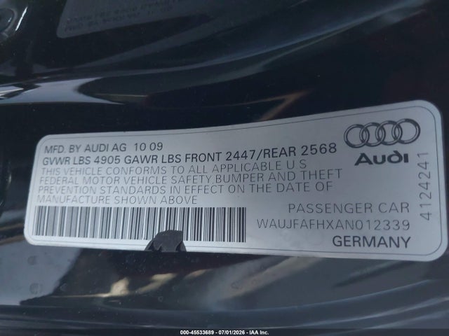 Продажа на аукционе авто 2010 Audi A5 2.0t Premium, vin: WAUJFAFHXAN012339, номер лота: 45533689