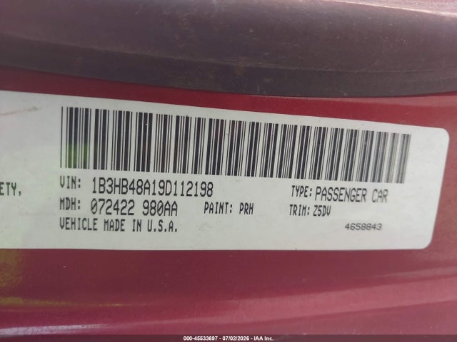 Aukcja sprzedaży 2009 Dodge Caliber Sxt, vin: 1B3HB48A19D112198, numer aukcji: 45533697
